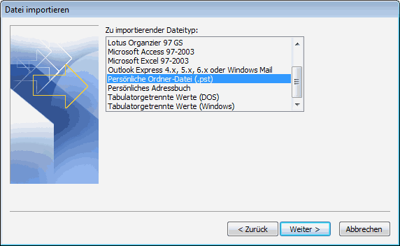 Outlook 2007 E-Mails aus PST Archiv importieren 5