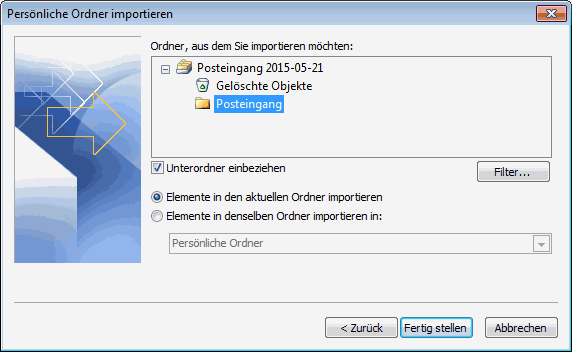 Outlook 2007 E-Mails aus PST Archiv importieren 8