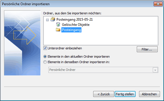 Outlook 2007 E-Mails aus PST Archiv importieren 8