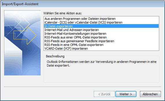 Outlook 2007 E-Mails exportieren 2