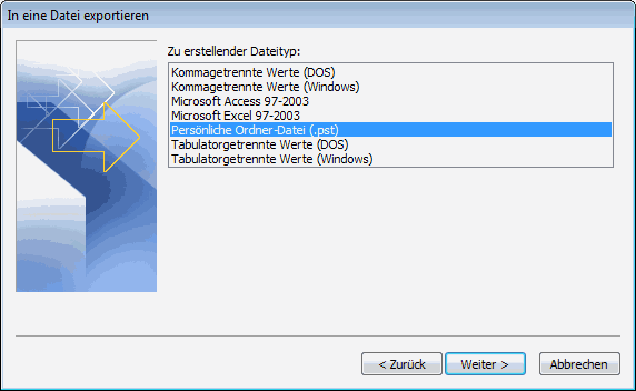 Outlook 2007 E-Mails exportieren 3