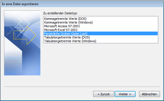 Outlook 2007 E-Mails exportieren 3