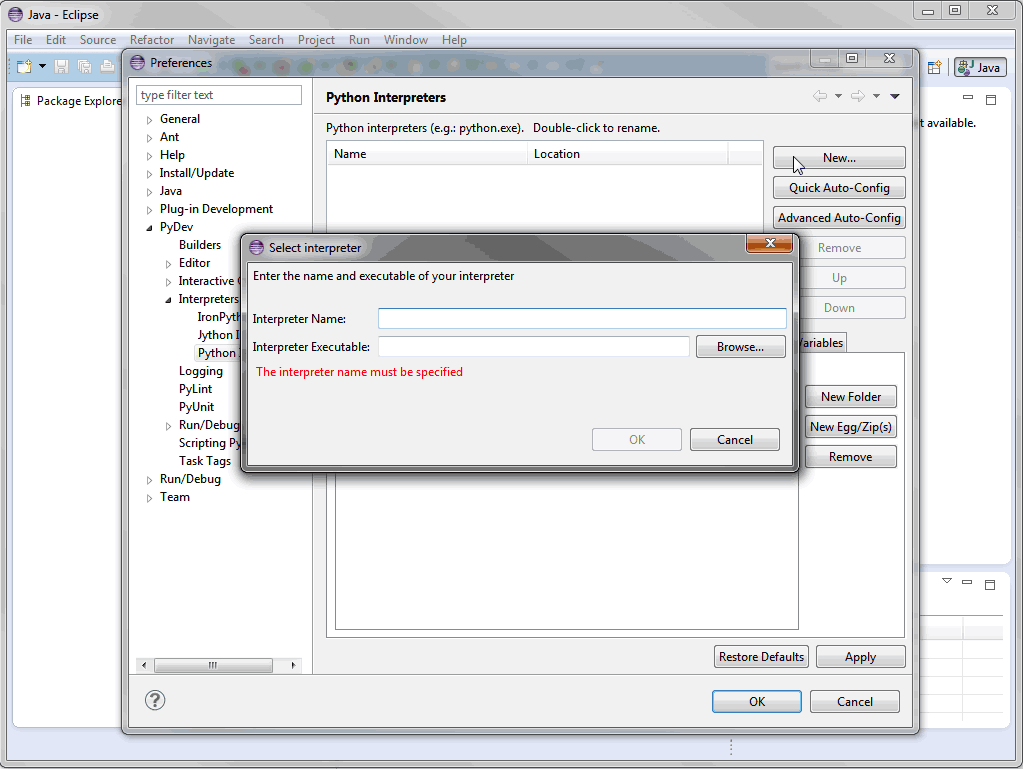 Eclipse IDE Python Interpreter konfigurieren