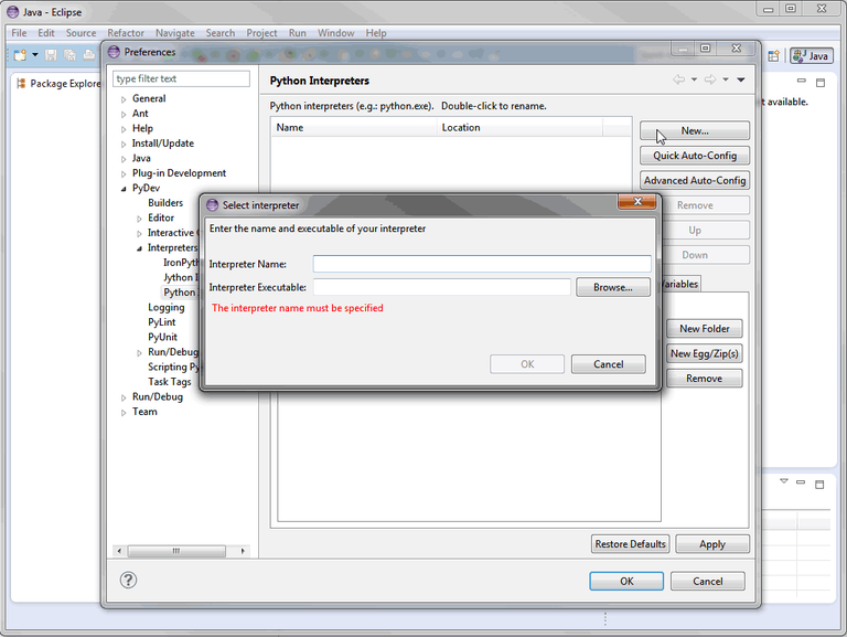 Eclipse IDE Python Interpreter konfigurieren